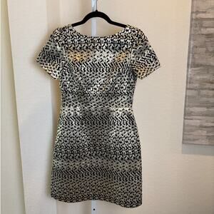 Vince Camuto Womens Gold Black Metallic Jacquard Sheath Mini Dress Size 2